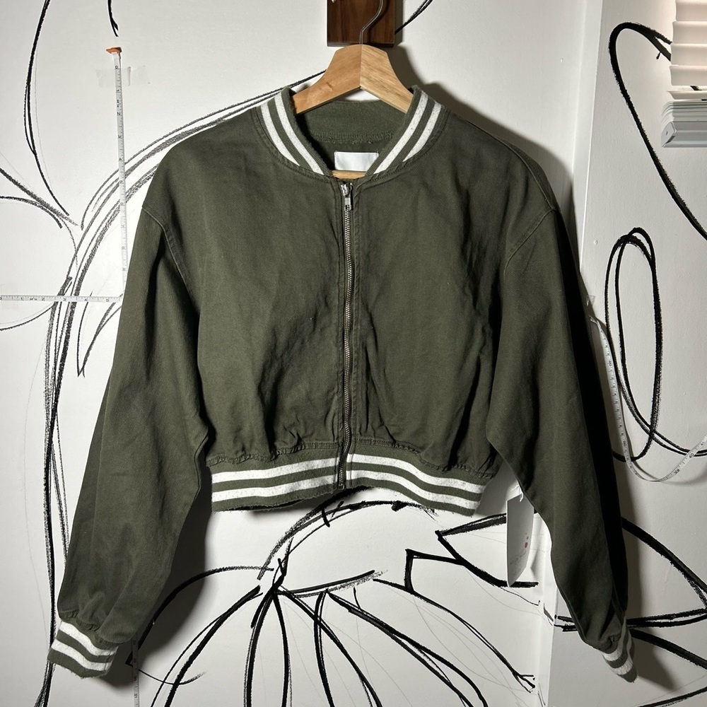 NEW with flaws Wild Rose Olive Green Bomber Jacket, Wild and Free embroidery Sm